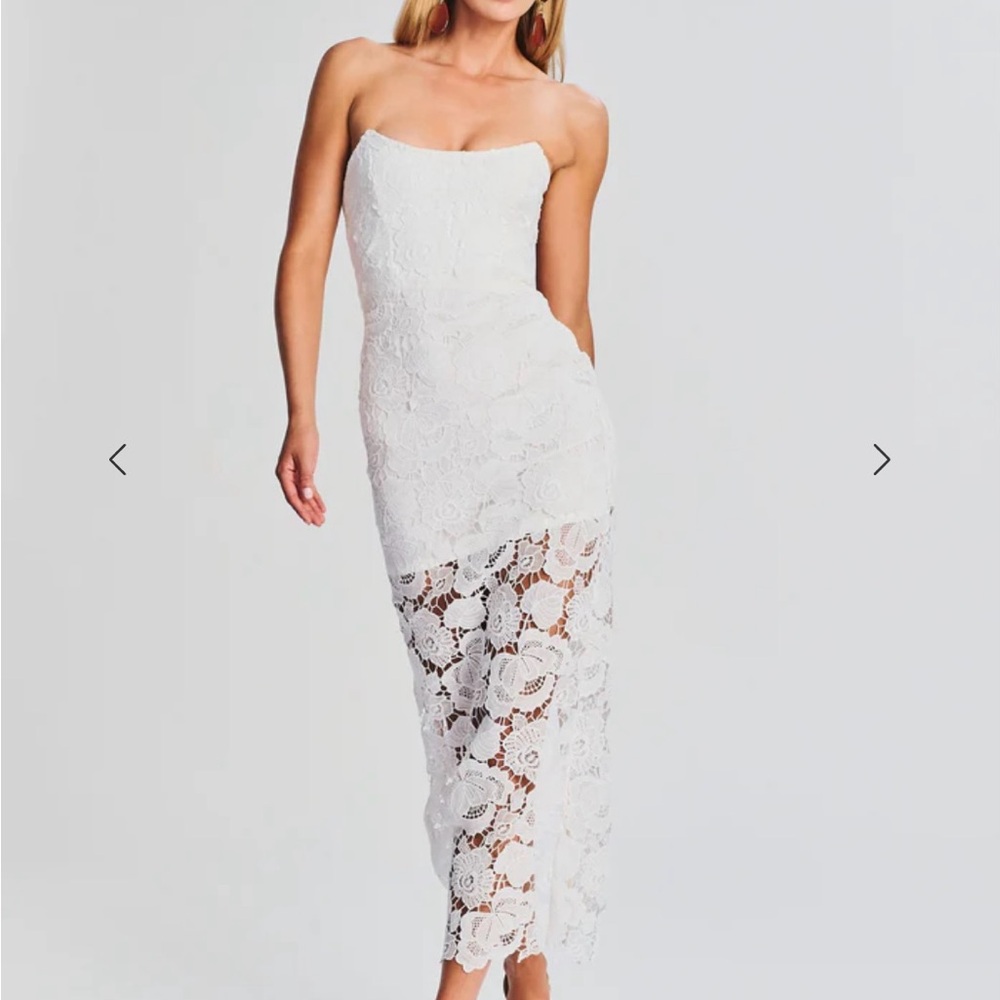 Retrofete White Strapless Sheath Maxi Dress